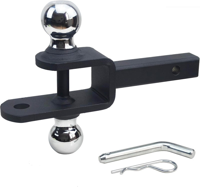 REDTEE ATV/UTV Trailer Hitch - Dual Hitch Balls (1-7/8" & 2"), Fits 1 1/4-Inch Receiver, Includes Pin & Clip, 5/8-Inch Clevis Pin Compatible, Matte Black Powder Coat Finish - Image 1